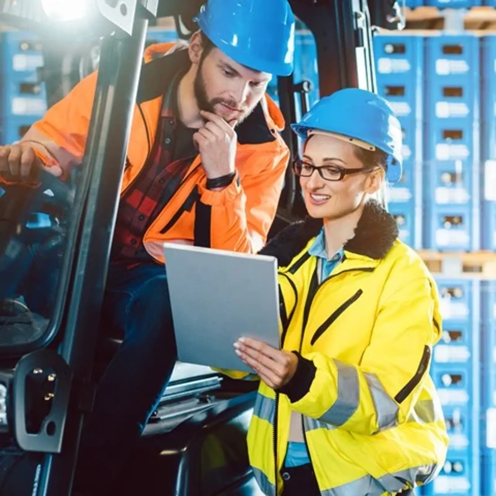 workers watching tablet